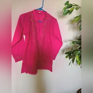 Indian Kurti short top pink with off white palazzo pants boho